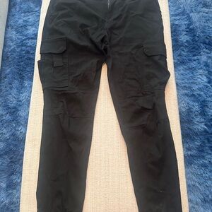 Black Distressed Cargo Pants with Slim Fit
